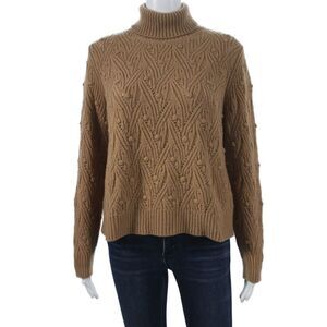 Kangra Women Turtleneck Wool Geometric Sweater Beige Long Sleeve Size 42